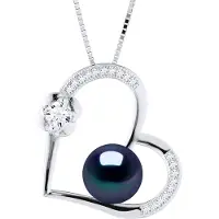 Diadema LOVE Halskette Süßwasserperle 8-9mm Schwarz 925