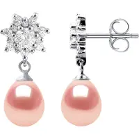Diadema Ohrringe Dangle Süßwasserperlen 7-8 mm Birnen Rosen Schmuck 925