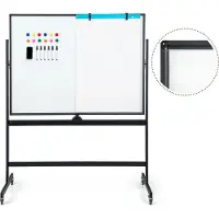 Coast Doppelseitiges mobiles Whiteboard, 120 x 90 cm, trocken abwischbares magnetisches Whiteboard mit Raster, Rollen, Ständer und Stiftablage