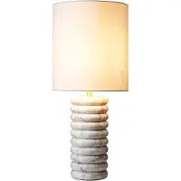 SalesFever Tischleuchte | Gestell Marmor / Schirm Leinen | B 14 x T 14 x H 65 cm | Beige