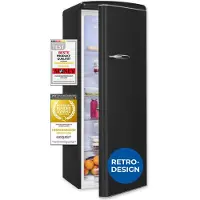 Exquisit Retro-Kühlschrank, ohne Gefrierfach, 229 Liter, groß, 5 Ablagen, Gemüsefach, Temperaturregelung, RKS325-V-H-161E mattschwarz