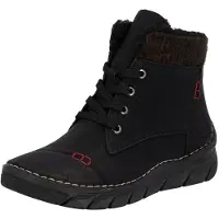 Rieker Damen Stiefelette warm gefüttert Ziernähte Webstoff Plateau 55031, Größe:37 EU, Farbe:Schwarz