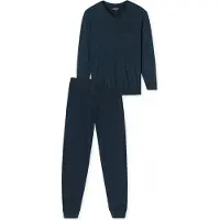 Schiesser Pyjama "Comfort Essentials" 2 tlg. V-Ausschnitt, Brusttasche, Baumwolle, Langarm
