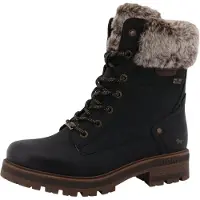 Mustang Winterstiefelette SHOES "Darleen", Damen, Gr. 40, Warmfutter, schwarz, Lederimitat, Textil, Schuhe Winterstiefelette, Winterboots mit Fellimitatkragen