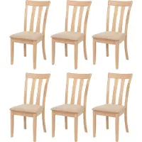 Mendler 6er-Set Esszimmerstuhl MCW-G46, Küchenstuhl Stuhl, Stoff/Textil Massiv-Holz naturfarbenes Gestell, beige
