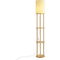 QAZQA Smarte Stehleuchte Holz mit beigem Schirm inkl. WiFi A60 - Stojon