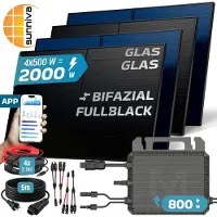 SUNNIVA 2000W Balkonkraftwerk BIFAZIAL FULLBLACK komplett Steckdose MARSTEK 800W Wechselrichter, PV Solaranlage, 5m Kabel, Bluetooth WIFI