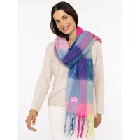 Zwillingsherz Modeschal "Big Karo", Damen, blau (blau pink), Strick, Obermaterial: 100% Polyacryl, kariert, Modetücher Modeschal, großes Karo-Muster, Fransen, in frischen Farben