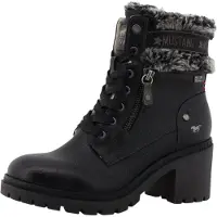 Mustang Winterstiefelette SHOES "Leila", Damen, Gr. 40, Warmfutter, schwarz, Lederimitat, Textil, Schuhe Winterstiefelette, Winterstiefel mit Kunstfellkragen und Blockabsatz