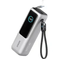 Anker Powerbank (25K, 165W, Integriertes + einziehbares Kabel) Silber