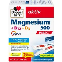 Queisser Pharma GmbH & Co. KG Doppelherz aktiv Magnesium 500 + B12 + D3 Depot Direktgranulat mit Zitronengeschmack, 60 St. Beutel