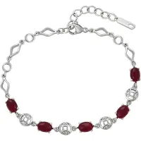Faina Women Chain Link Bracelet With Beads in Silver Red | Gr.: onesize