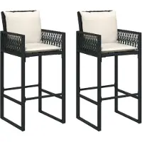 Syfax Garten-Barhocker mit Kissen 2 Stk. Schwarz Poly Rattan