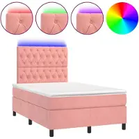 Syfax Boxspringbett mit Matratze & LED Rosa 120x190 cm Samt