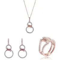 Orphelia 'Aavia' Damen 925 Sterling Silber Set: Halskette + Ohrringe + Ring - Rose SET-7422