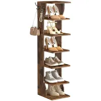 Vasagle Schmales Schuhregal mit 7 Ebenen Vintagebraun LBS200KD01
