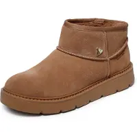 SKECHERS Slip-Ins Keep Street - Cozy Mini Enkellaarsjes Plat - Cognac - Maat 38