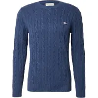 Gant für Herren. 8050601 Marineblauer Pullover mit Rundhalsausschnitt und Zopfmuster (XL), Lässig, Baumwolle