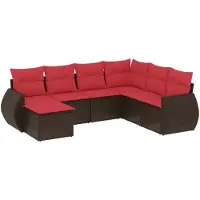 vidaXL 7-teiliges Gartensofa-Set mit Kissen, braun, Polyrattan