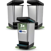 Novaliv 3x Großer Mülleimer mit Deckel - 45L Tretmülleimer - Stabiler Abfalleimer mit Deckel & Fußpedal - Geruchsdichter Mülleimer Küche u.v.m - Treteimer Müllbehälter