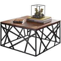 Wohnling Couchtisch BAKAL 60x35x60 cm Sheesham Massivholz / Metall Sofatisch Wohnzimmertisch Industrial Style Stubentisch Braun / Schwarz Designer