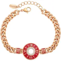 Faina Women Curb Chain Link Bracelet With Rhinestones in Rose Gold Red | Gr.: onesize