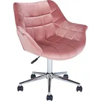 Beliani Bürostuhl Rosa Samt Gepolstert Gesteppt Höhenverstellbar Drehbar Bremsbare Rollen mit Armlehnen Modern Drehstuhl Büro Arbeitszimmer