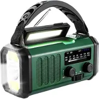 Lippa FM nødradio, håndsving, solcellepanel, kompas, 10.000 mAh powerbank, Grøn - AM/FM - Mono - Grøn