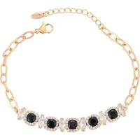 Faina Women Crystal-Studded Chain Link Bracelet in Rose Gold Black | Gr.: onesize