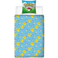 Pokémon Bettwäschegarnitur – POKEMON – Pikachu und seine Freunde – Blau – Mikrofaser – 1 Bettbezug 140 x 200 cm + 1 Kissenbezug 63 x 63 cm