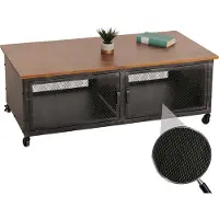 Mendler Couchtisch MCW-N28, Sofatisch, Rollen 2 Fächer, 3D-Struktur Industrial Retro Metall Holz 45x120x60cm schwarz, braun