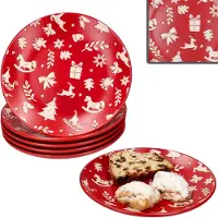 MamboCat 6er Set Advent Kuchenteller Ø20cm Steingut Rot Creme Weihnachten Dessert Gebäck