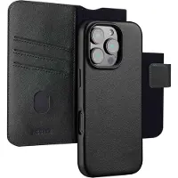 Accezz Apple iPhone 16 Pro Hülle - Echtes Leder - - 2 in 1 Case/Klapphülle - Schwarz