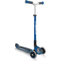 Globber MASTER LIGHTS – Tretroller Kinder, 125/80 mm, ABEC 5, 3-rädrig, höhenverstellbar, LED-Leuchtrollen, dunkelblau