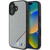 BMW Etui M Perforiert Dreifarbig Linie Magsafe Na Iphone 16 - Szare