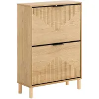 SoBuy FSR200-N Schuhschrank 60x24x88 cm - Helles Holz - Kompaktes Design mit 2 Klappen, Kippsicherung und Platz für 8 Paar Schuhe