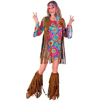 Widmann Party 4tlg. Kostüm "Hippie" in Hellbraun/ Bunt - M