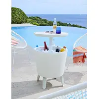 Keter -Cool Bar 2 in1 - Getränkekühler und Beistelltisch/ Tragbare Gartenbar/ Creme - Schokoladenfarbe