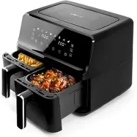 Clatronic Doppel-Heißluft-Fritteuse | Heißluftfritteuse mit 8,0L Kapazität | Airfryer XXL mit 2 getrennten Behältern | 8 Automatikprogramme | Zeit- und energiesparend | FR 3804 H