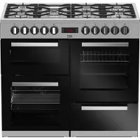 Beko PF335325DX, Freistehender Herd, Schwarz, Edelstahl, Drehregler, Edelstahl, Gaskochfeld, 7 Zone(n)