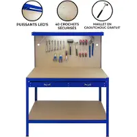 Monster Werkbank mit Lochwand, Schublade & Licht - Blau