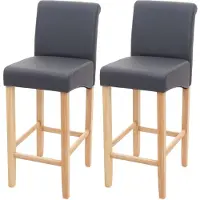 Mendler 2er-Set Barhocker HWC-C33, Barstuhl Tresenhocker, Holz grau matt, helle Beine, Kunstleder