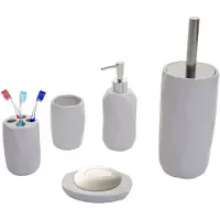 Mendler 5-teiliges Badset HWC-H88, WC-Garnitur Badezimmerset Badaccessoires, Keramik ~ weiß