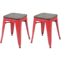 Mendler 2er-Set Hocker HWC-A73 inkl. Holz-Sitzfläche, Metallhocker Sitzhocker, Metall Industriedesign stapelbar ~ rot