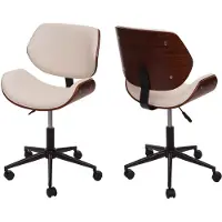 Mendler Bürostuhl HWC-G25, Drehstuhl Schreibtischstuhl, Bugholz Walnuss-Optik Retro drehbar höhenverstellbar MVG creme