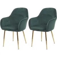 Mendler 2er-Set Esszimmerstuhl HWC-F18, Stuhl Küchenstuhl, Retro Design Samt grün, goldene Beine