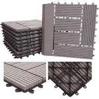 Mendler WPC Bodenfliese Rhone + Abschluss, Holzoptik Balkon/Terrasse, 11x je 30x30cm = 1qm Premium ~ grau versetzt