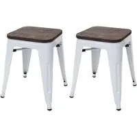 Mendler 2er-Set Hocker HWC-A73 inkl. Holz-Sitzfläche, Metallhocker Sitzhocker, Metall Industriedesign stapelbar ~ weiß