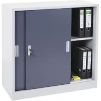 Mendler Aktenschrank Boston HWC-F41, Stahlschrank Büroschrank, mit abschließbaren Schiebetüren 90x90x45cm ~ anthrazit