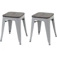 Mendler 2er-Set Hocker HWC-A73 inkl. Holz-Sitzfläche, Metallhocker Sitzhocker, Metall Industriedesign stapel